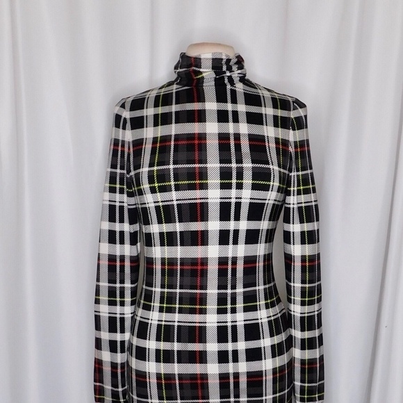 NWT!! ALICE + OLIVIA Delora Turtleneck Knit Plaid Dress Freedom Black Size 10 - Picture 4 of 16